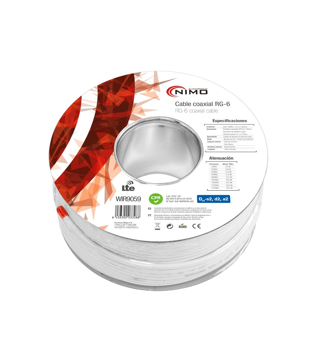 Cable Coaxial Antena Blanco RG-6 -Metro-