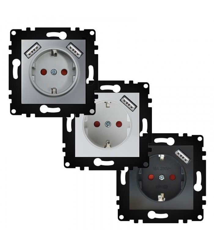 Enchufe Schuko + 2USB 2P + TT 16A Serie PJ