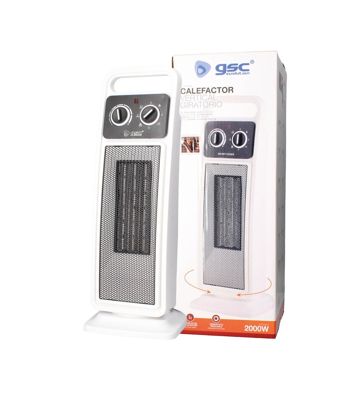 Calefactor Vertical Giratorio Ceramico ANDAZA 2000W Blanco/Gris