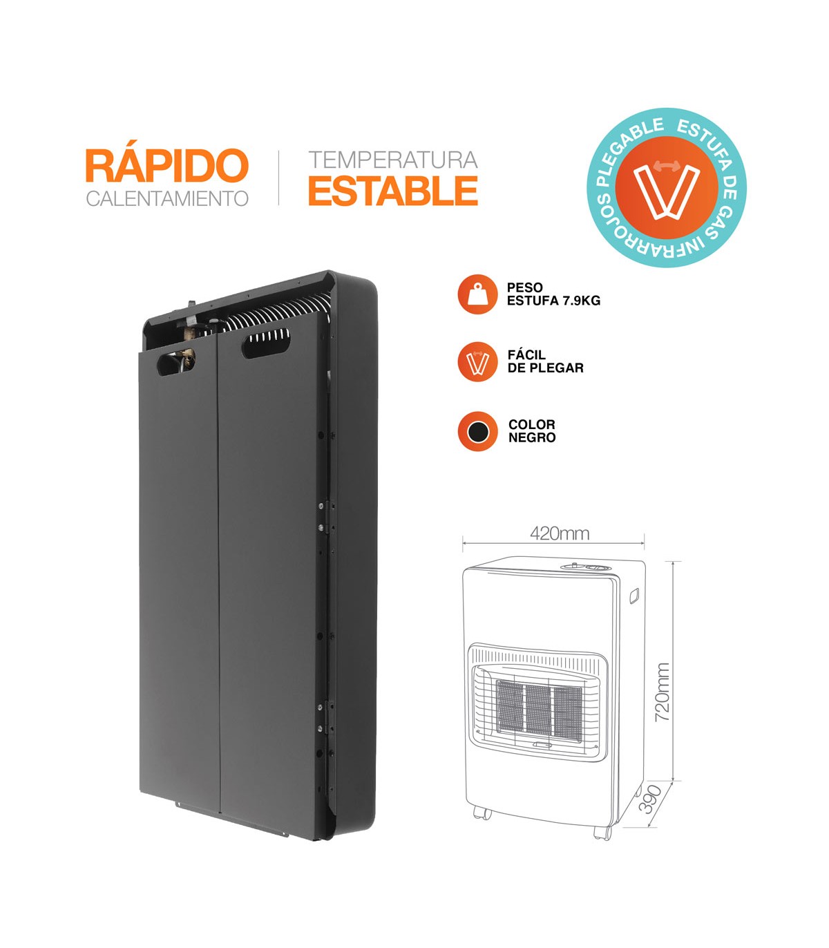 Estufa de Gas de Infrarrojos Plegable MOCOCA Max. 4200W