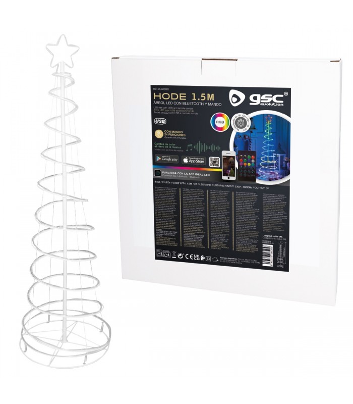 Árbol de Navidad LED HODE USB + Mando 24 Funciones IP44 RGB