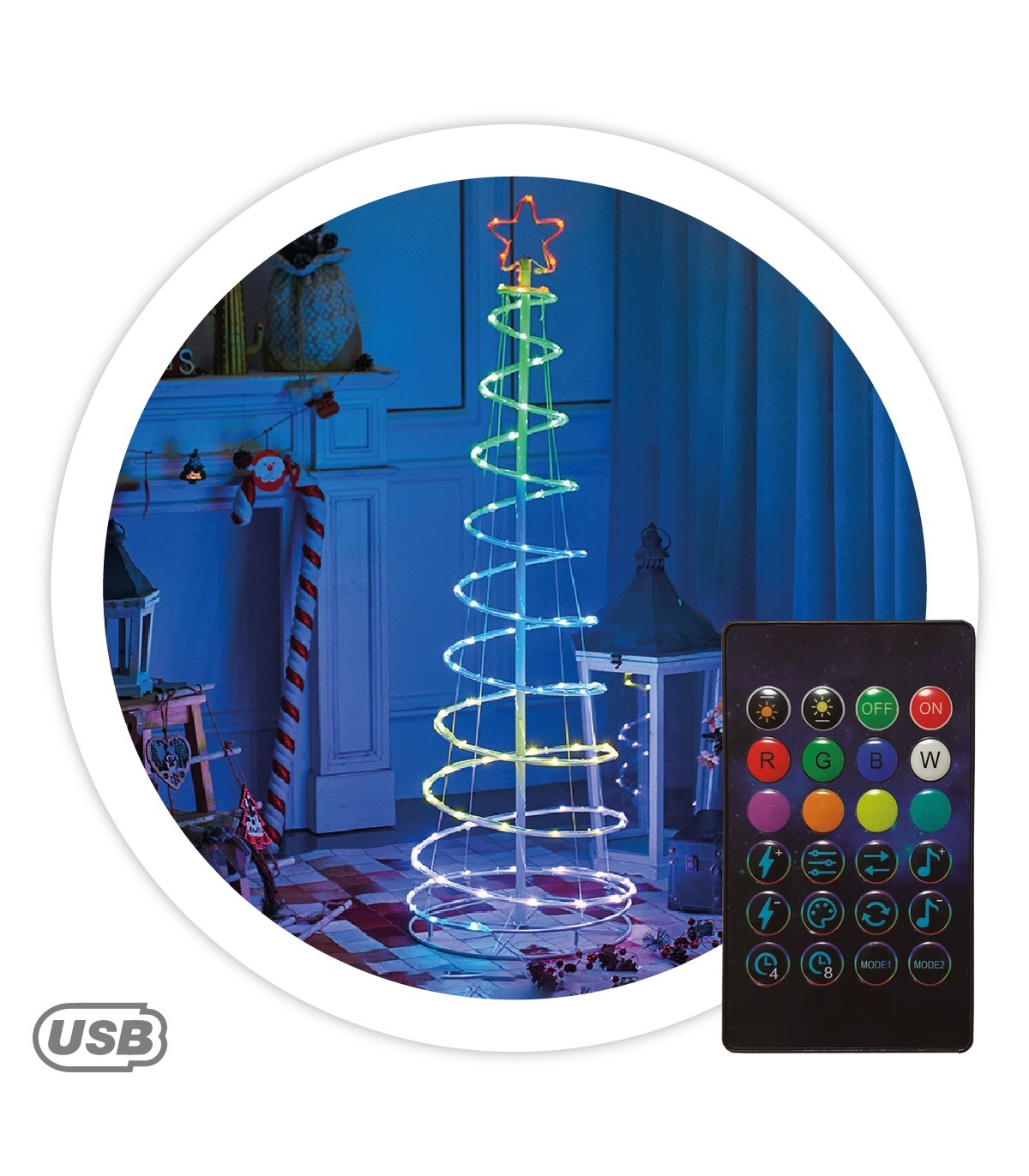 Árbol de Navidad LED HODE USB + Mando 24 Funciones IP44 RGB