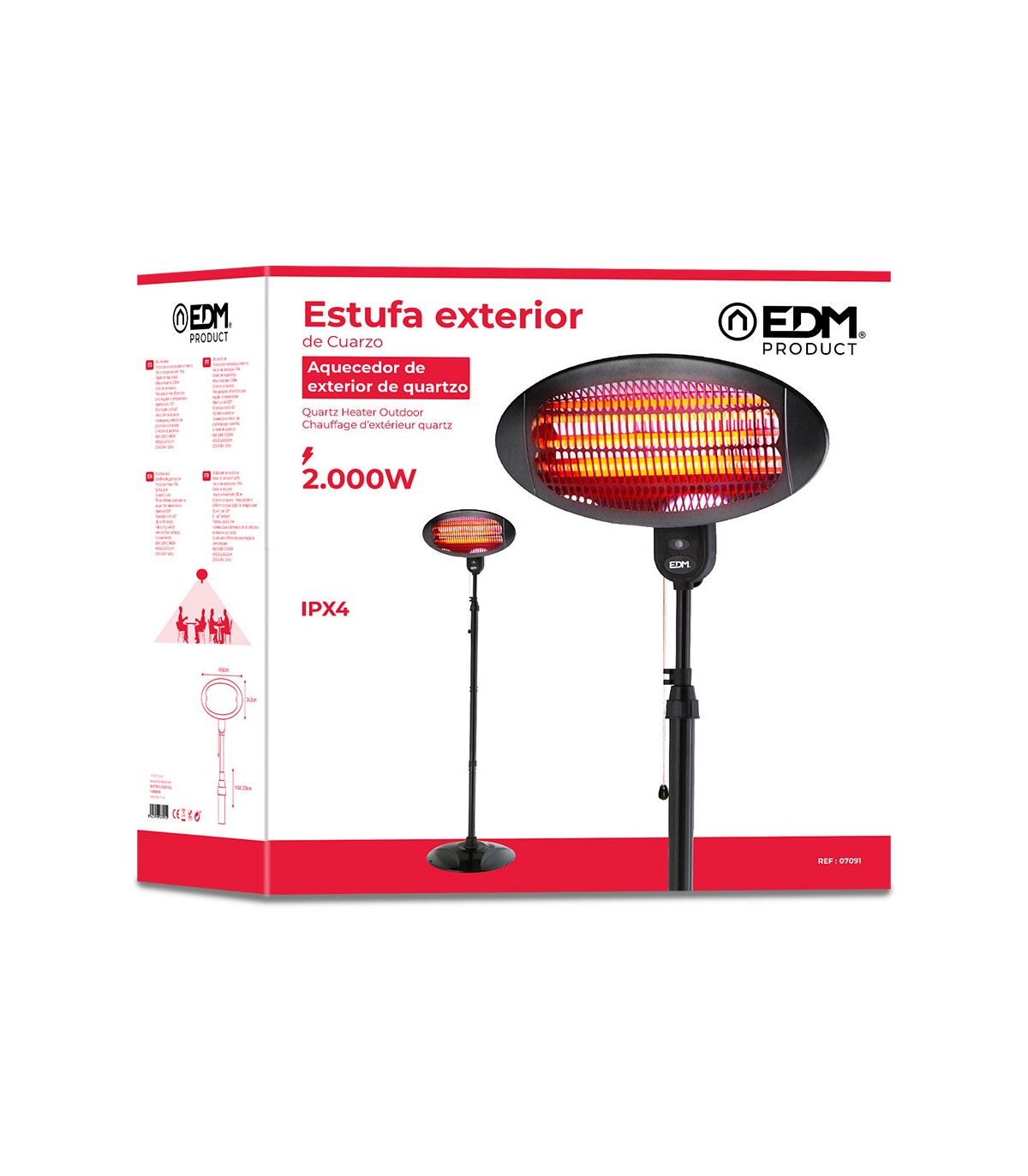 Estufa De Cuarzo De Exterior Con Pie 2000W