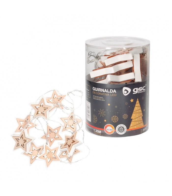 Estrellas Led Madera 1.35m 2xAA 3000K