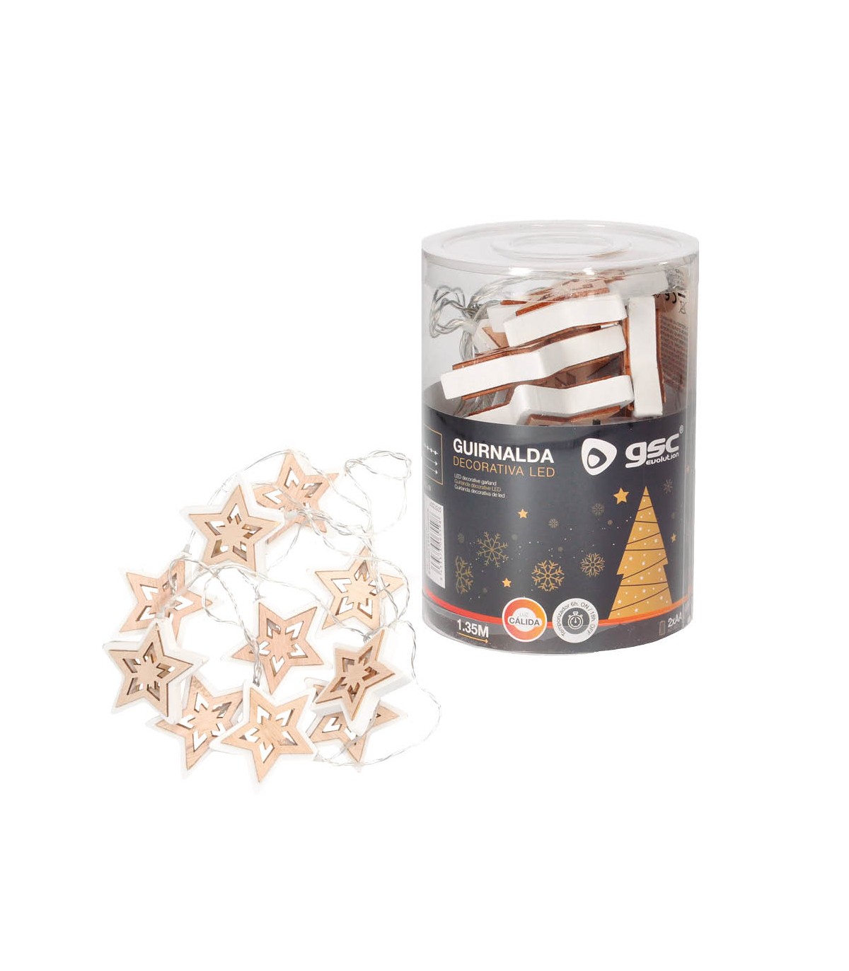 Estrellas Led Madera 1.35m 2xAA 3000K