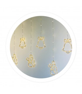 Cortina LED Campanas y Muñecos de Nieve 1.4m 2 Alturas 8 Funciones