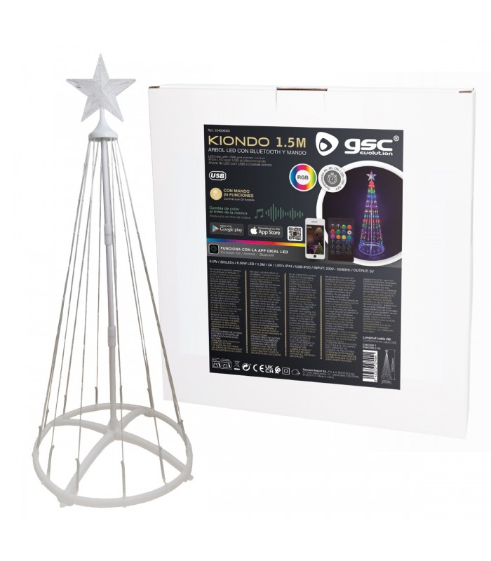 Árbol LED KIONDO Inteligente Bluetooth y Mando 1.5m 24 Funciones IP44 RGB