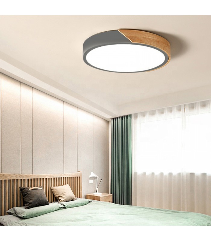 Plafón Wood Round Gris/Madera 24W 2400Lm CCT