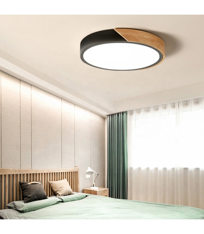 Plafón Wood Round Negro/Madera 24W 2400Lm CCT