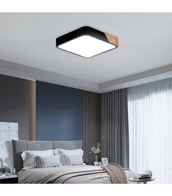 Plafón Wood Square Negro/Madera 24W 2400Lm CCT