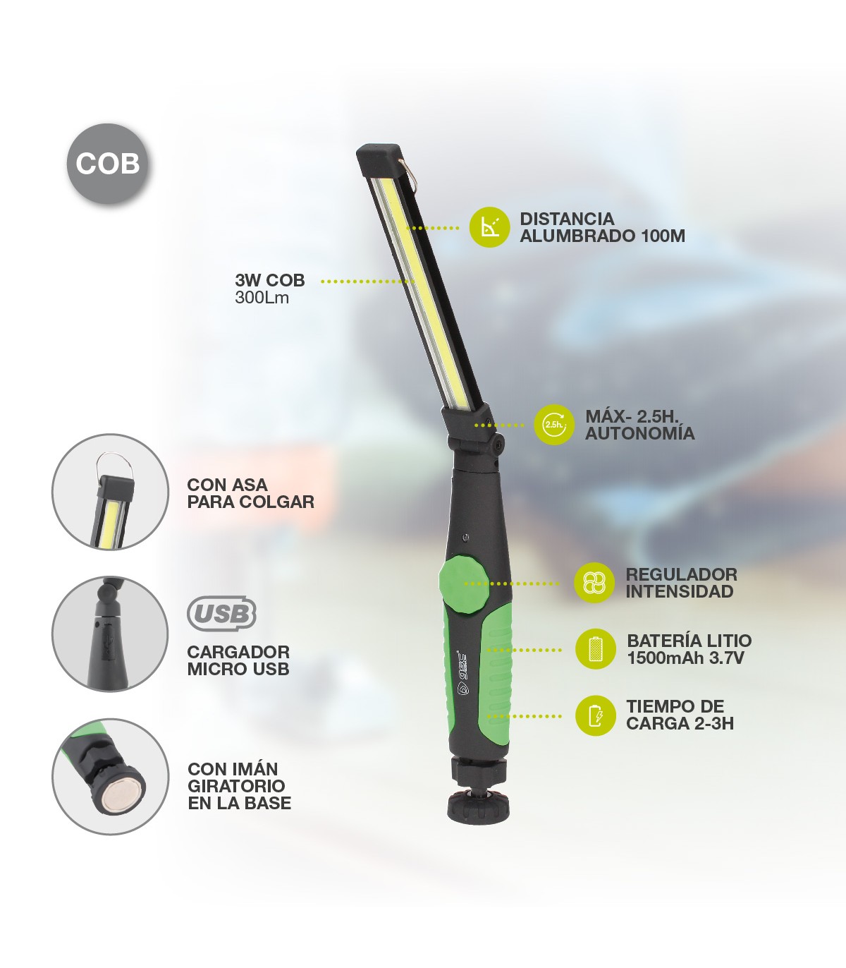 Linterna de Trabajo Portátil 3W 300Lm