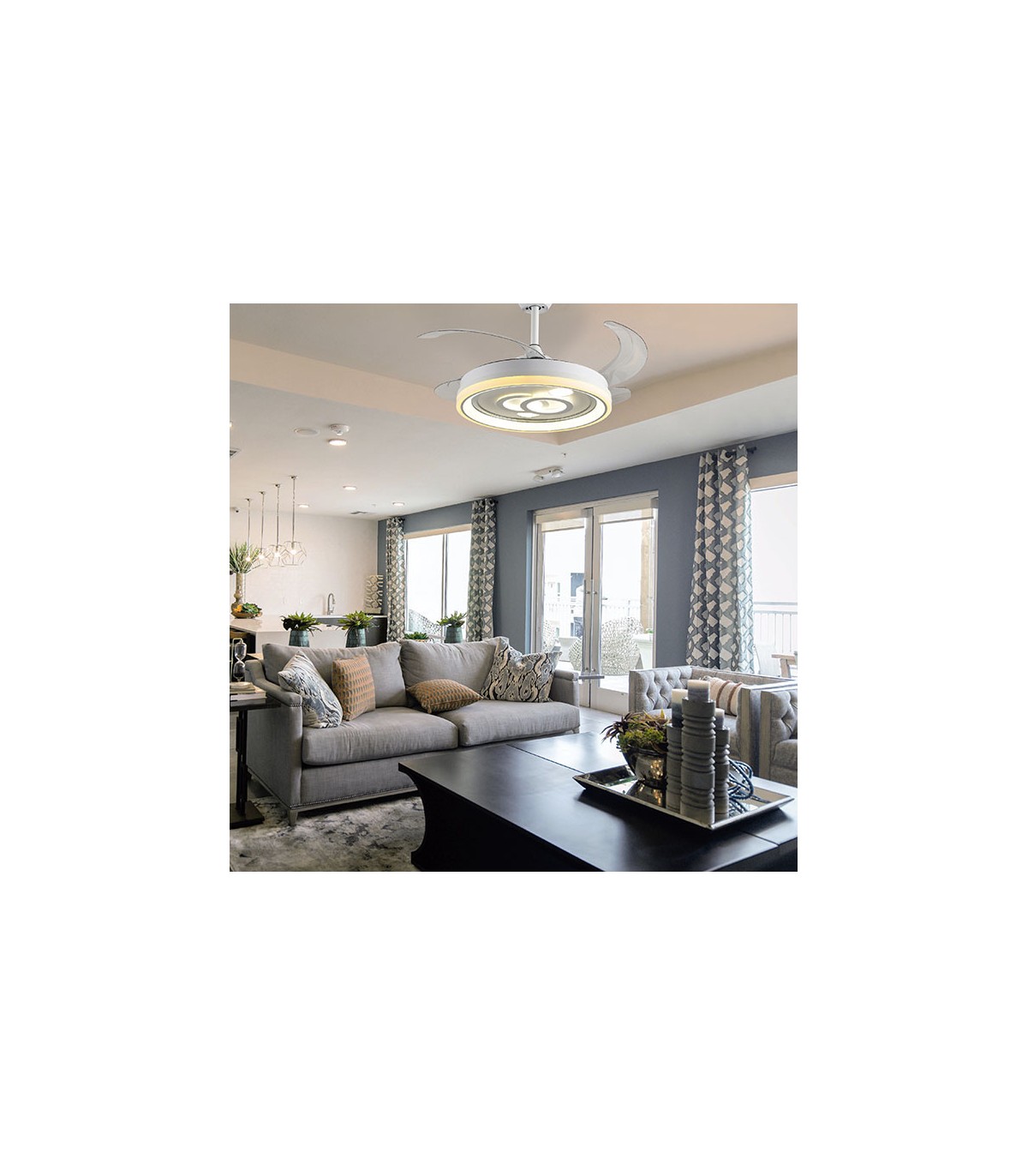 Ventilador de Techo Dafne DC 72W 6480Lm 4 Aspas Blanco CCT
