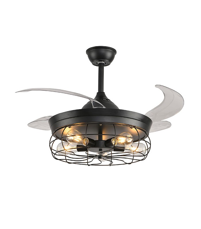Ventilador de Techo Anticuario DC 4 Aspas Negro 5xE27