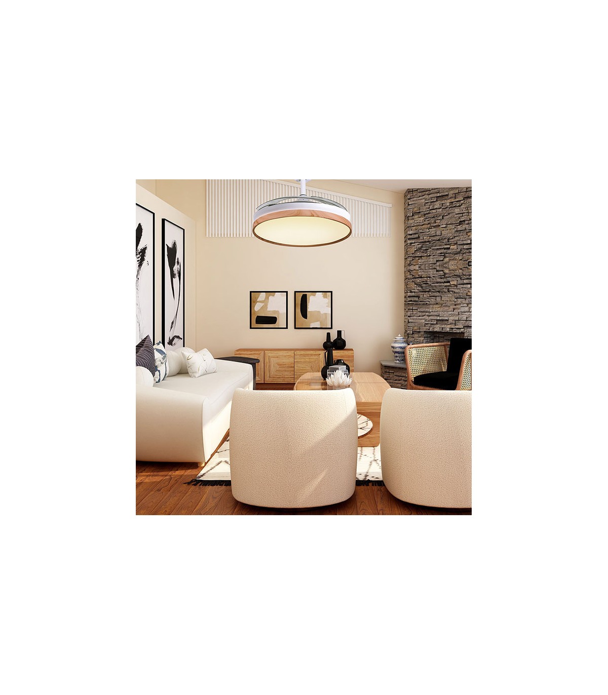 Ventilador LED Cosmos DC 72W 4 aspas 6480Lm Blanco / Haya CCT