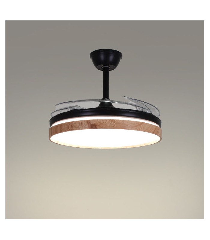 Ventilador LED Cosmos DC 72W 4 aspas 6480Lm Negro / Haya CCT