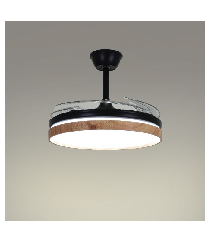 Ventilador LED Cosmos DC 72W 4 aspas 6480Lm Negro / Haya CCT