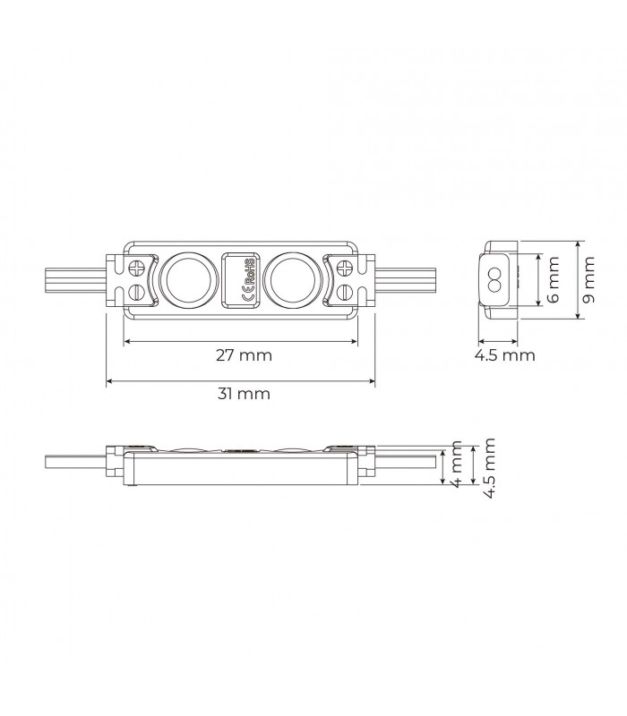 Módulo Led mini 0.32W 20LM 120º DC 12V IP65