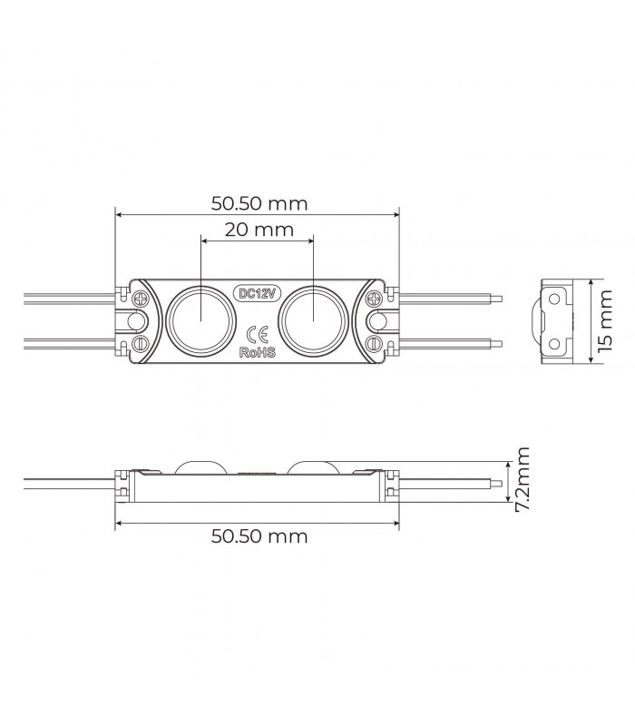 Módulo Led 0.72W 70LM 160º DC 12V IP65