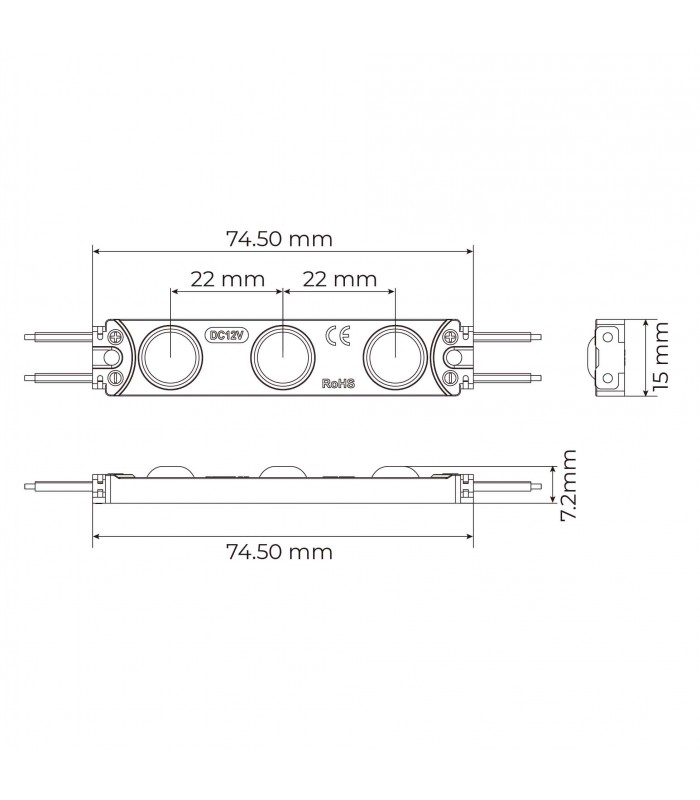 Módulo Led 1W 100LM 160º DC 12V IP65