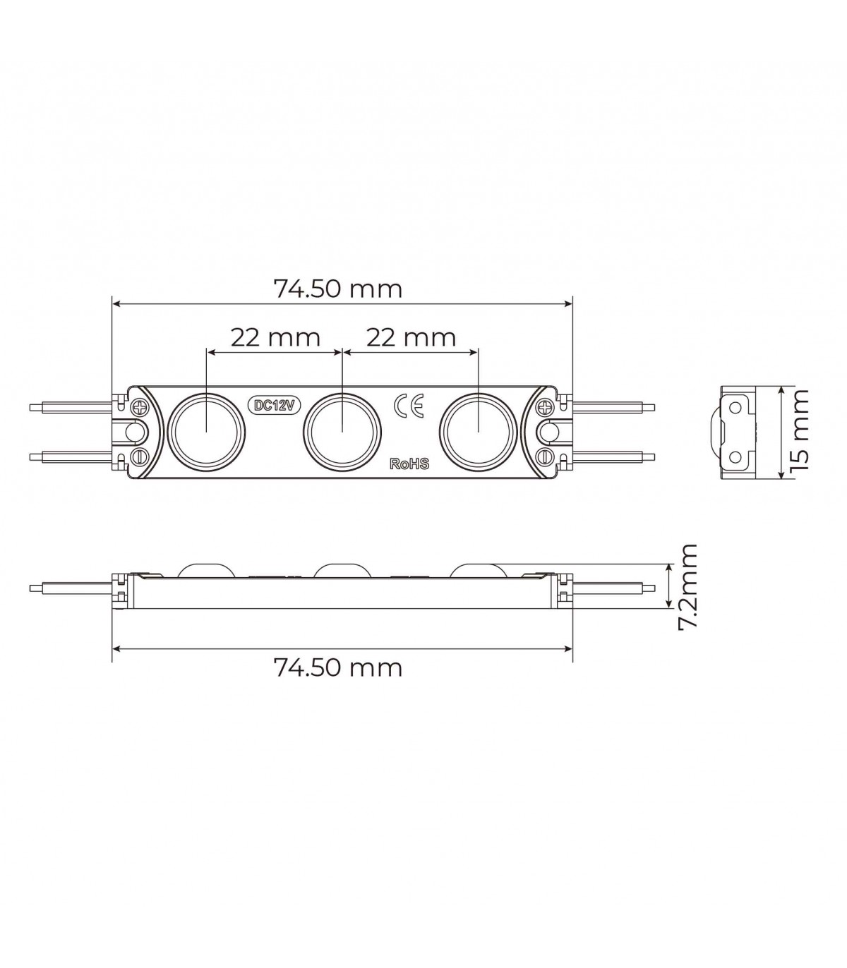Módulo Led 1W 100LM 160º DC 12V IP65