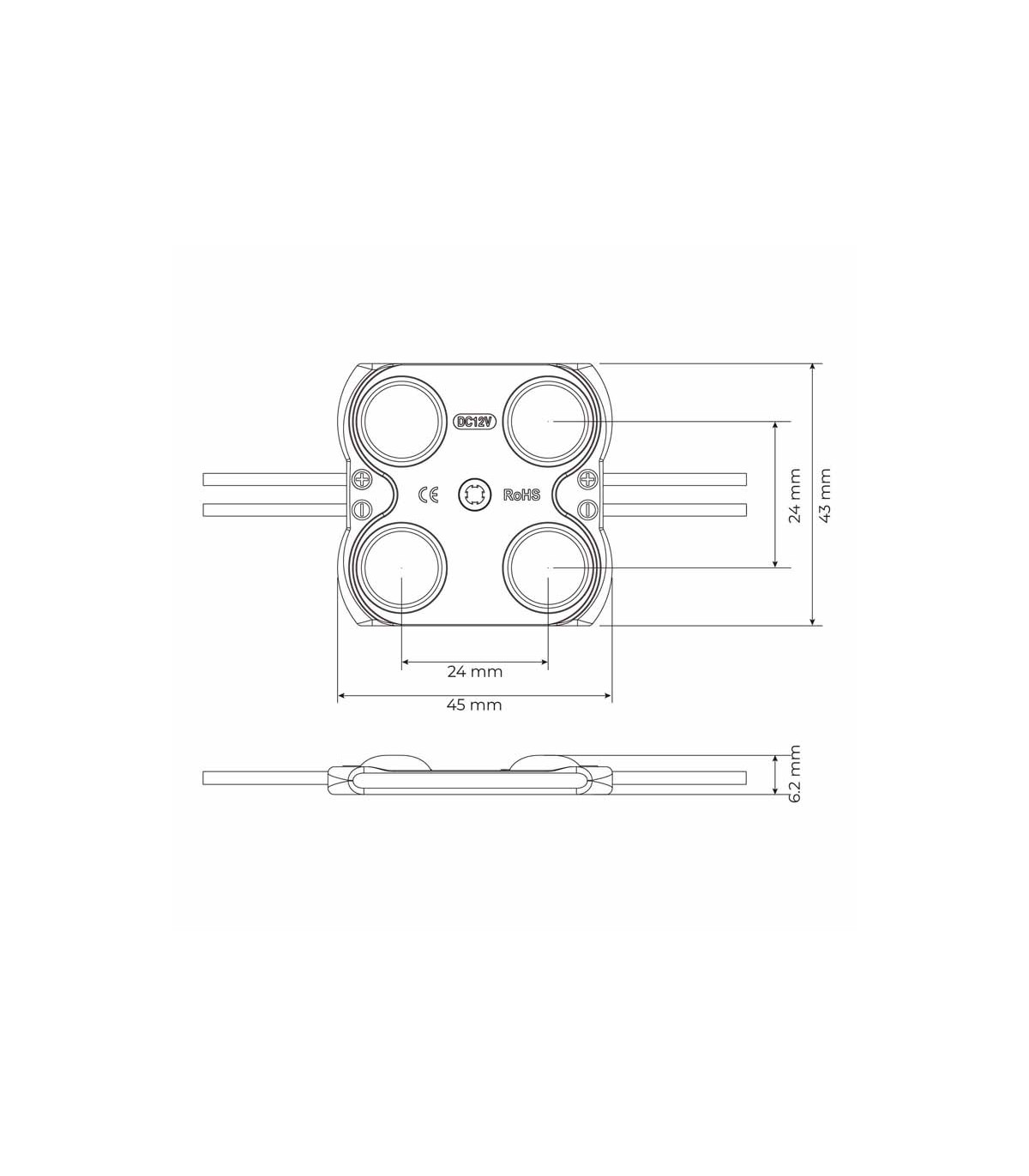 Módulo Led 1.6W 160LM 170º DC 12V IP65