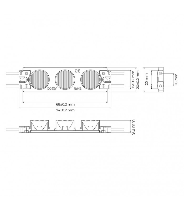Módulo Led 2.5W 250LM 10ºx65º DC 12V IP65