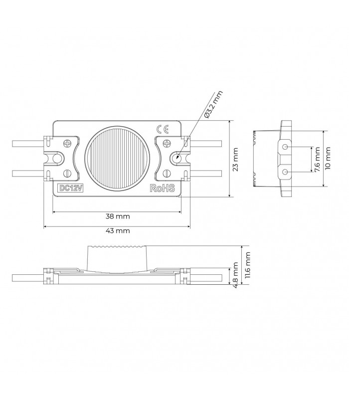 Módulo Led 1.32W 125LM 10ºx65º DC 12V IP68