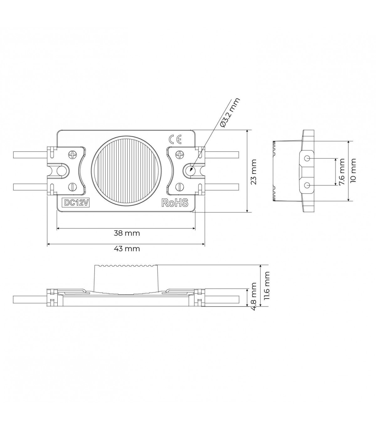 Módulo Led 1.32W 125LM 10ºx65º DC 12V IP68