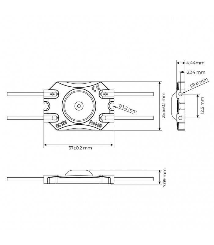 Módulo Led 0.72W 55LM 170º DC 12V IP65
