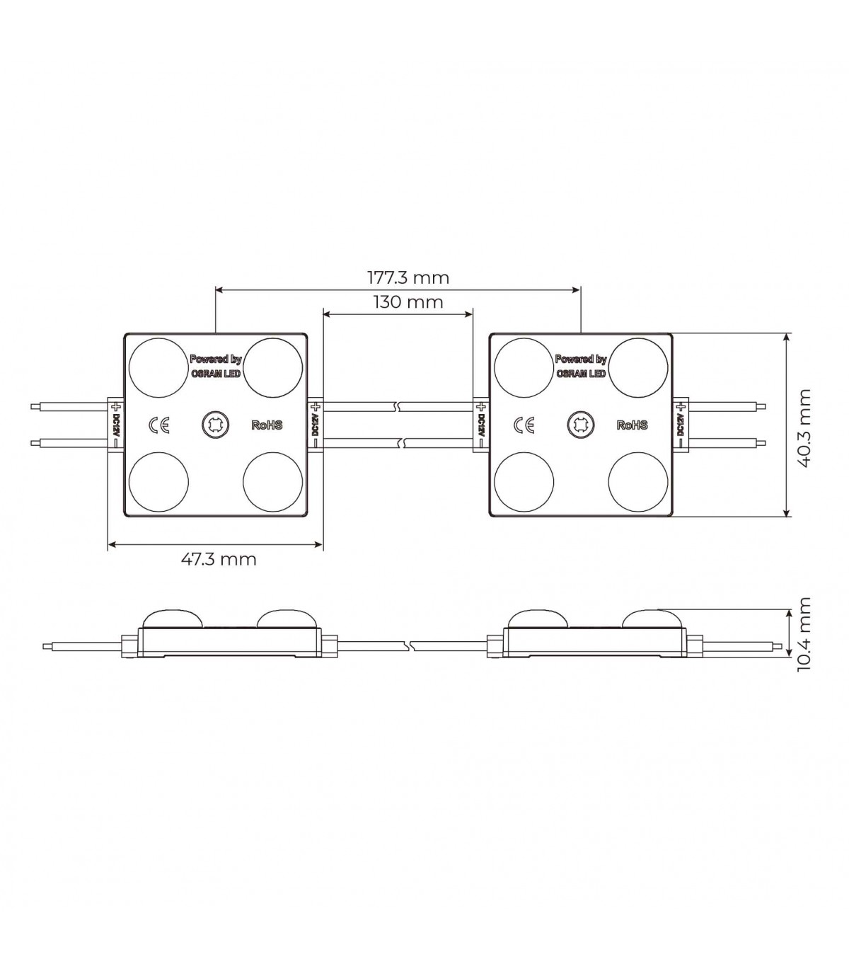 Módulo Led OSRAM 2W 200LM 170º DC 12V IP68