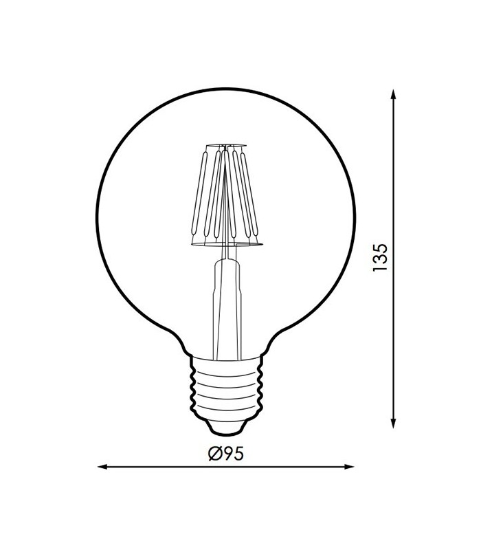 Bombilla LED filamento 6W 500Lm 360º  E27 G95 2500K Ambar Serie VINTAGE
