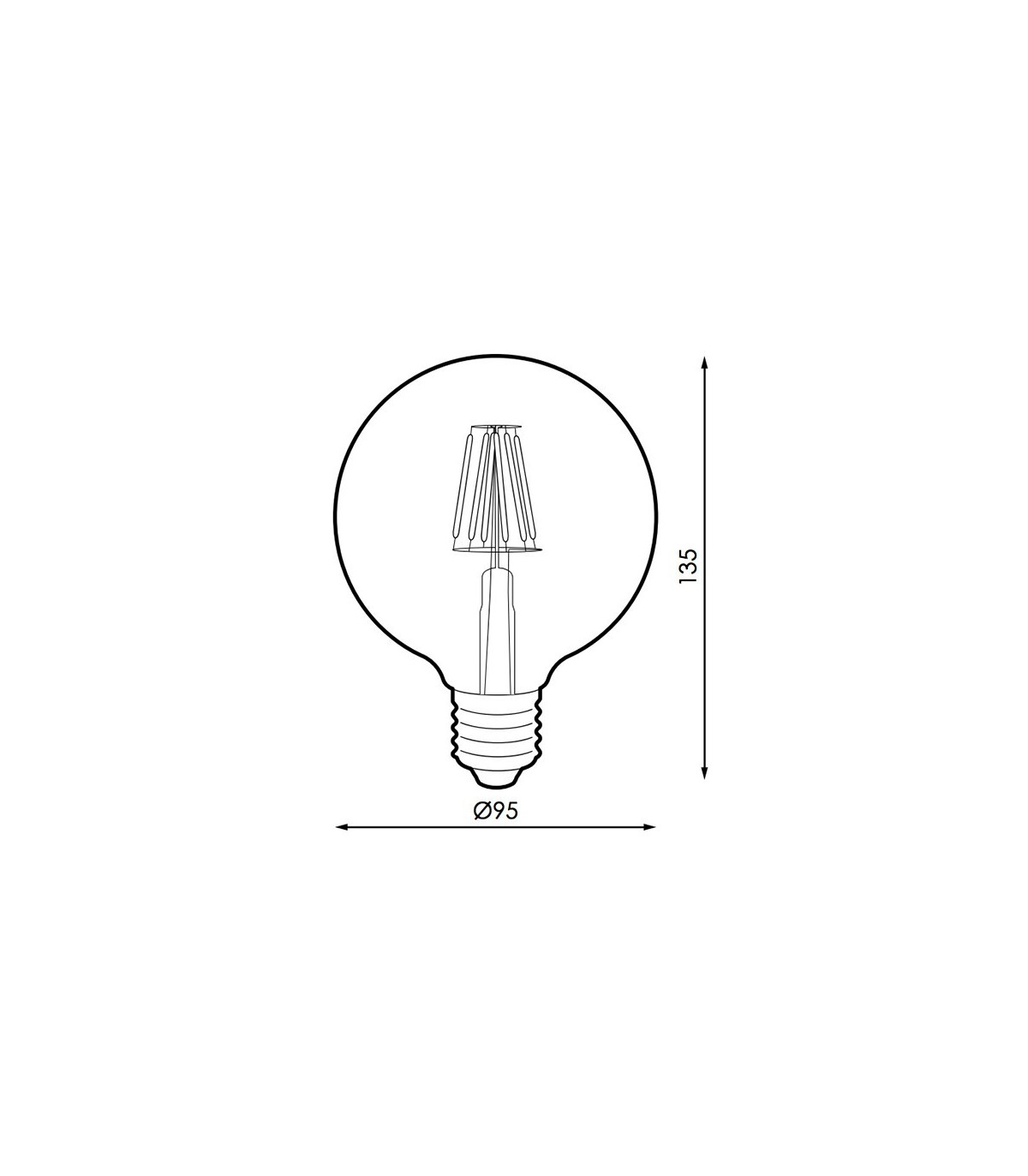 Bombilla LED filamento 6W 500Lm 360º  E27 G95 2500K Ambar Serie VINTAGE