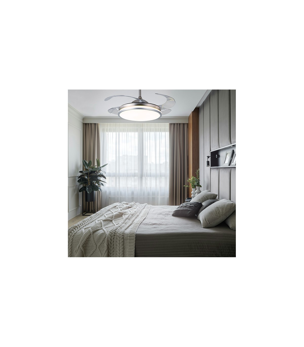 Ventilador Dune DC 72W 6480Lm 4 Aspas Niquel CCT