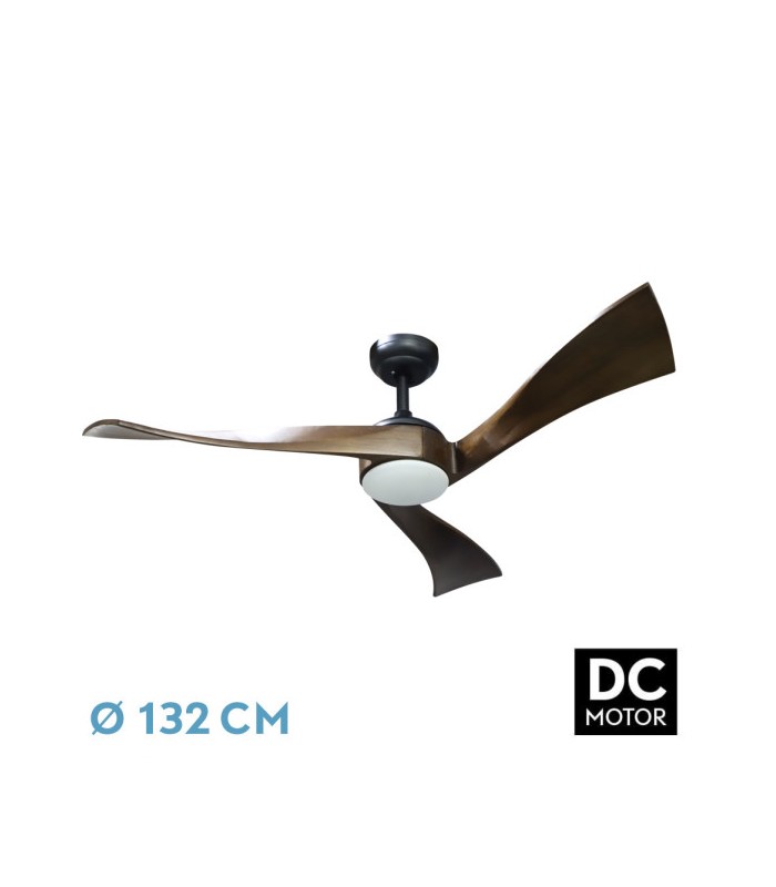 Ventilador de Techo JANUBI Negro DC 22W 2350Lm 3 Aspas Roble CCT