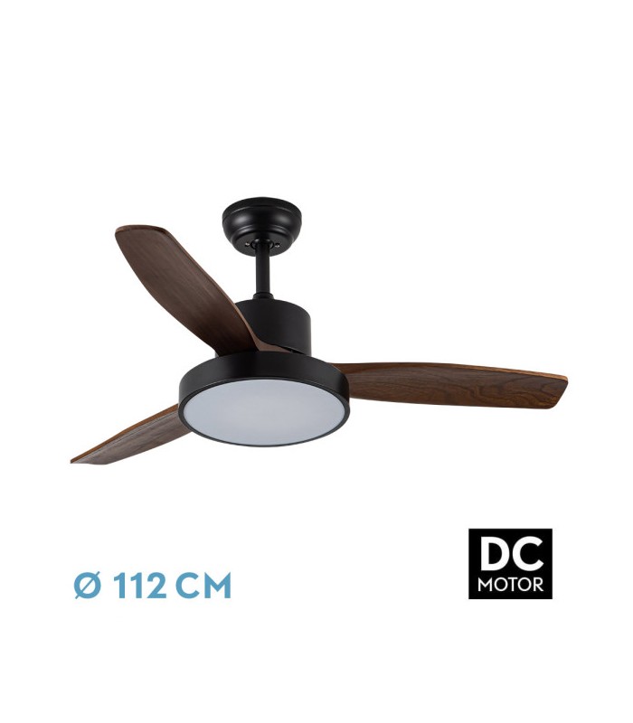 Ventilador de Techo KAVALA  Negro DC 48W 4078Lm 3 Aspas Roble CCT