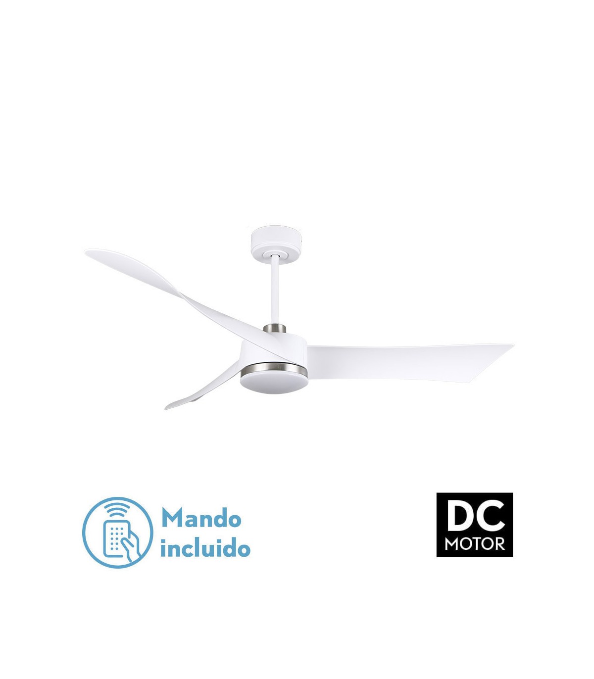 Ventilador de Techo TEMPEL DC Blanco/Níquel 26W 2950Lm 3 Aspas CCT