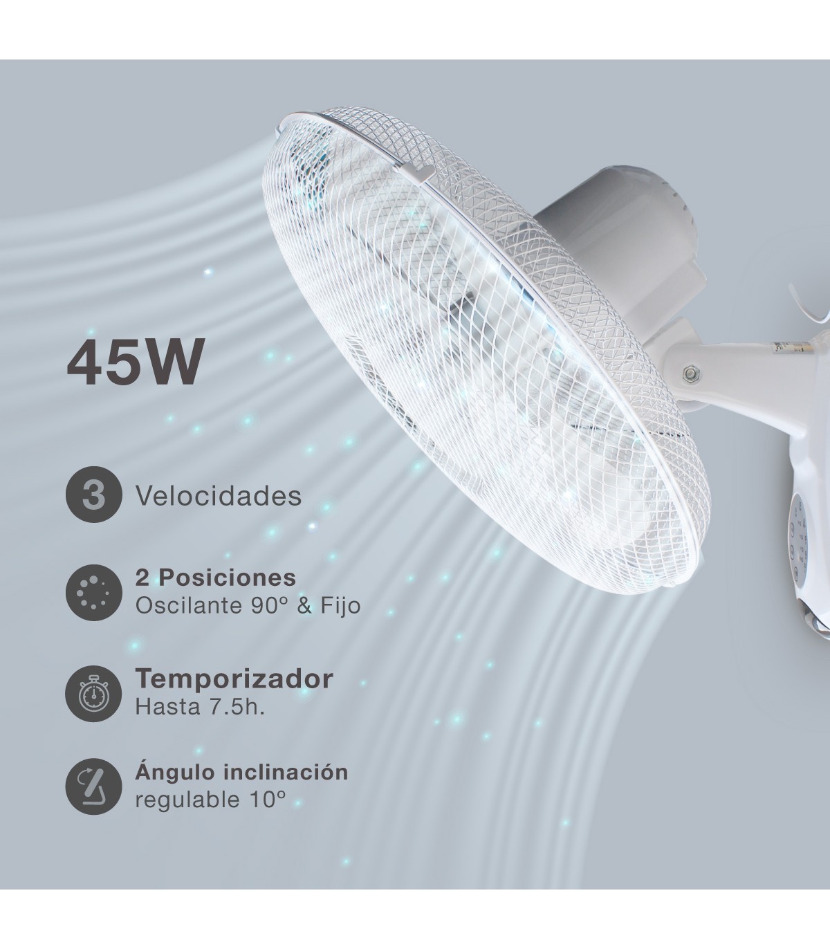 Ventilador De Pared Sautar 45W 43cm Blanco + Mando