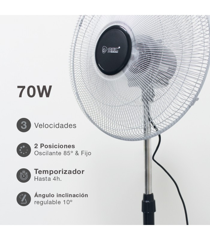 Ventilador De Pie Metálico Sandi 70W 50cm Negro/Cromo