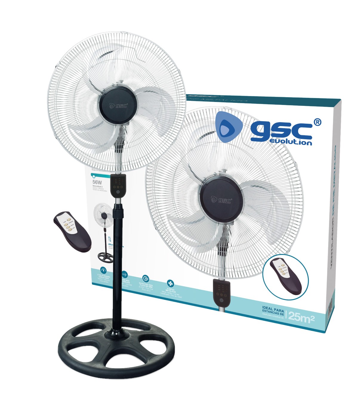 Ventilador De Pie Metálico Lumbo 70W 50cm Negro/Cromo + Mando