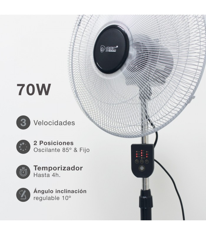 Ventilador De Pie Metálico Lumbo 70W 50cm Negro/Cromo + Mando