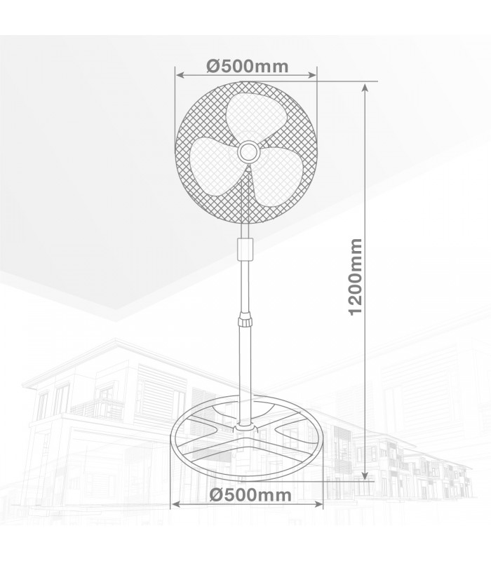 Ventilador De Pie Metálico Lumbo 70W 50cm Negro/Cromo + Mando