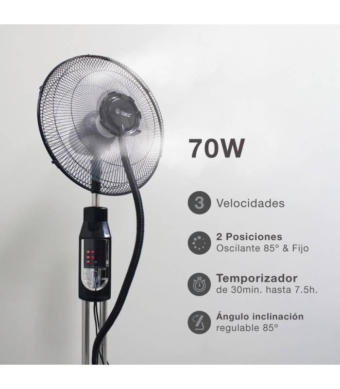 Ventilador Vaporizador De Pie Hukam 70W 40cm Negro + Mando