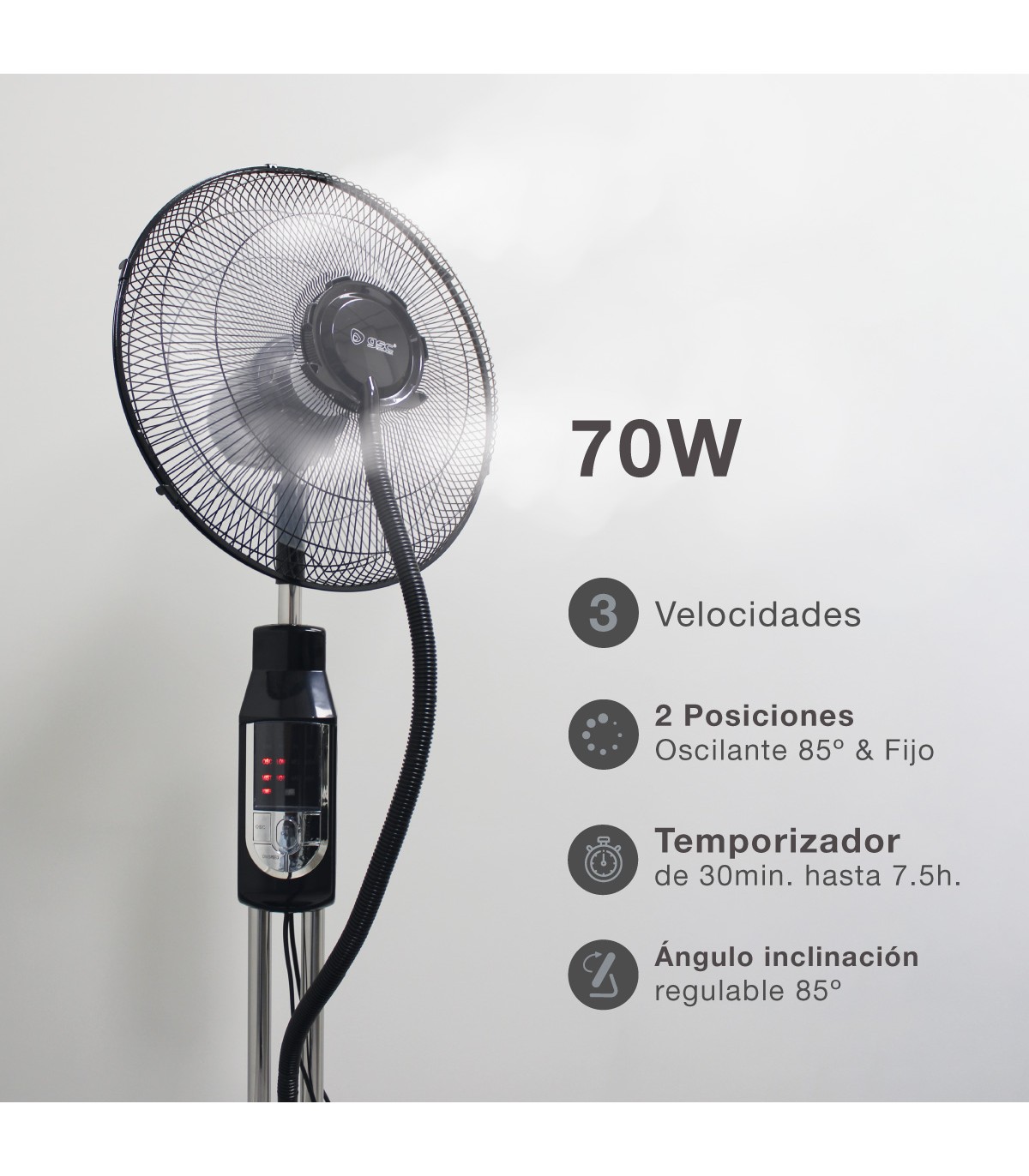 Ventilador Vaporizador De Pie Hukam 70W 40cm Negro + Mando