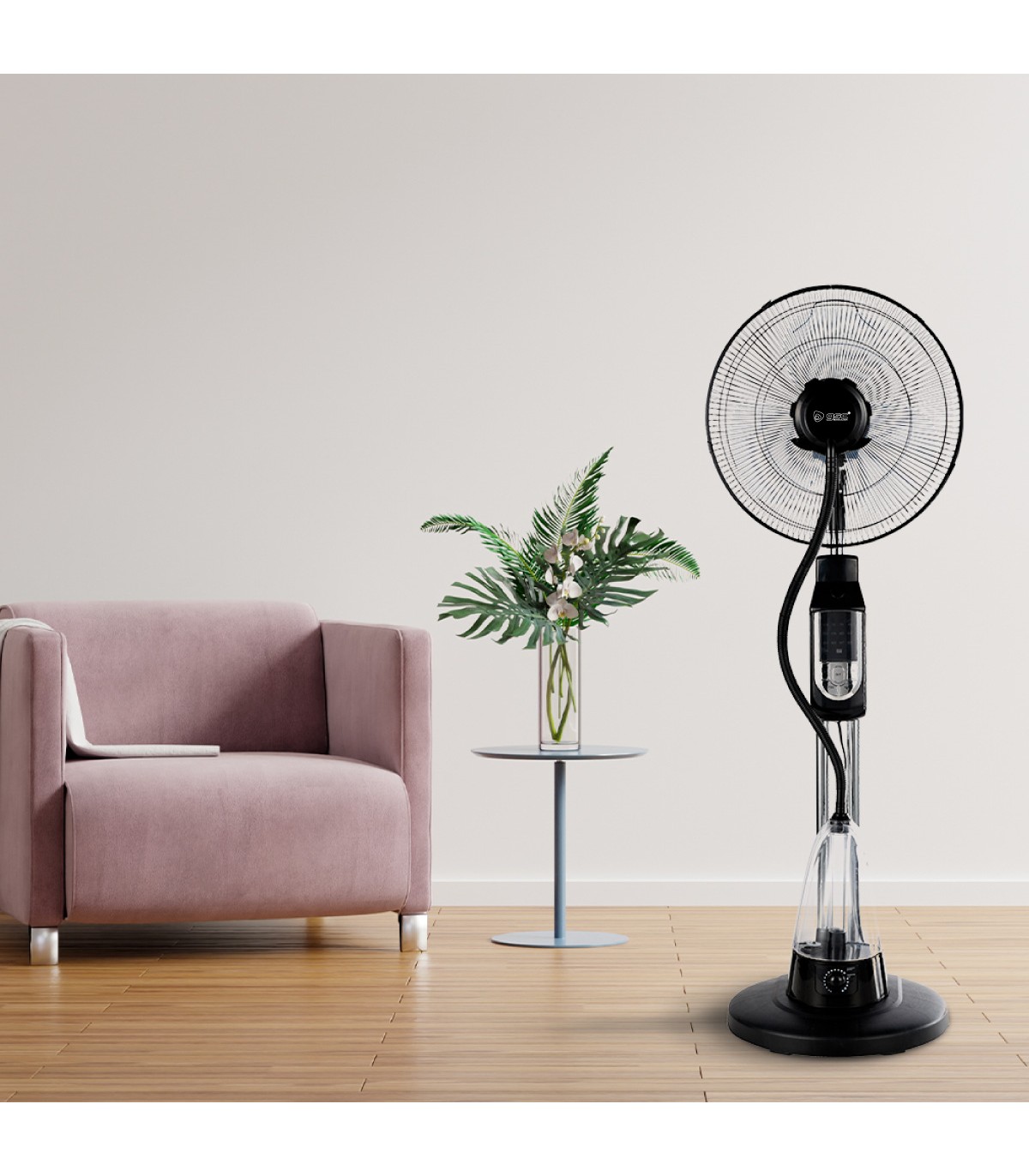 Ventilador Vaporizador De Pie Hukam 70W 40cm Negro + Mando