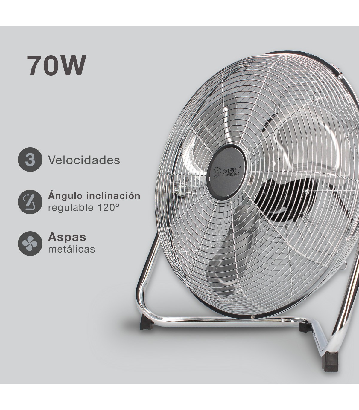 Ventilador Metálico De Suelo Gumba 70W 40cm Cromo