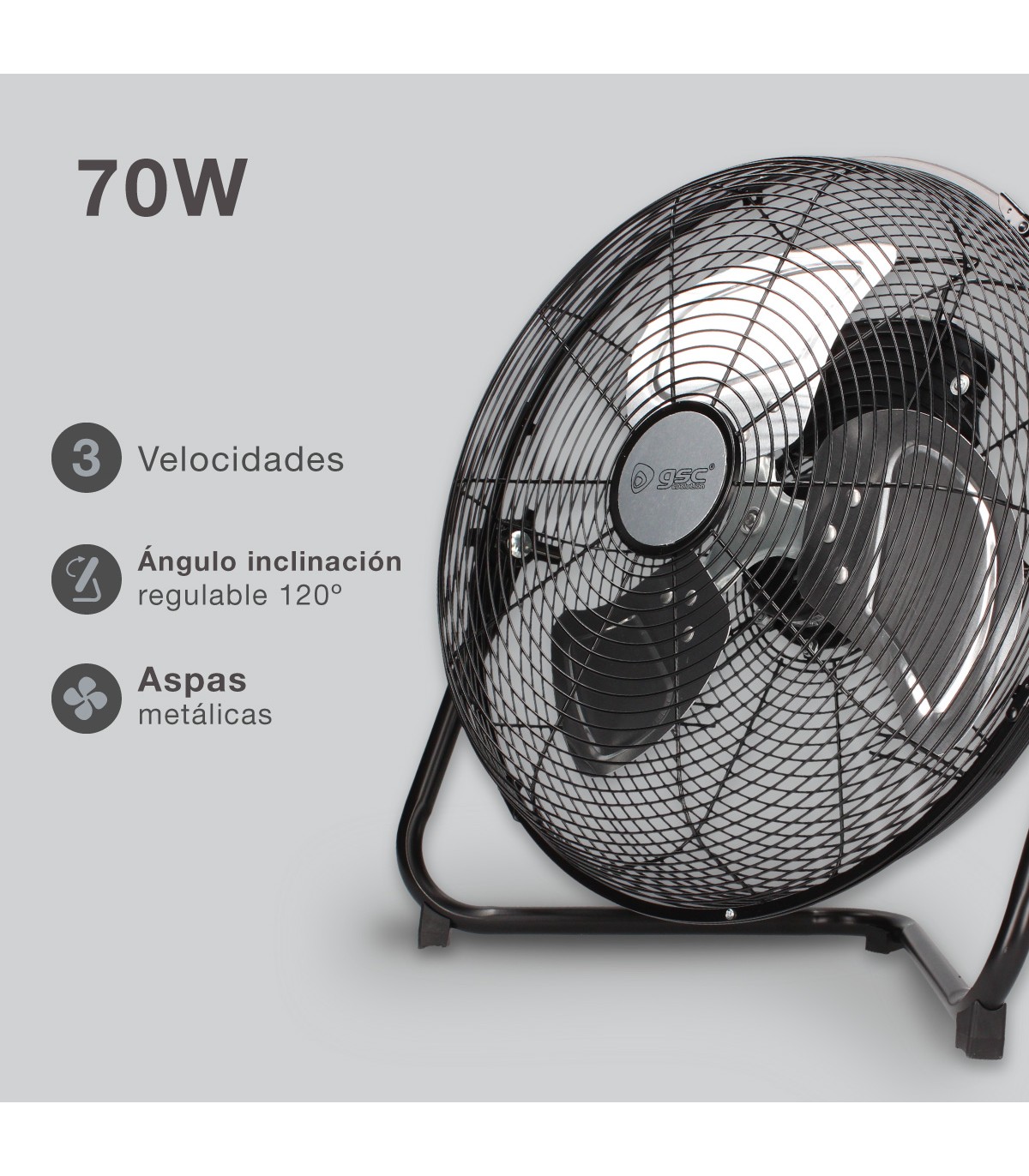 Ventilador Metálico De Suelo Gumba 70W 40cm Negro