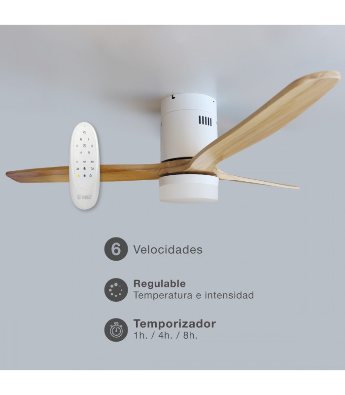 Ventilador Kasama Blanco DC 15W 1534Lm 3 Aspas Haya CCT
