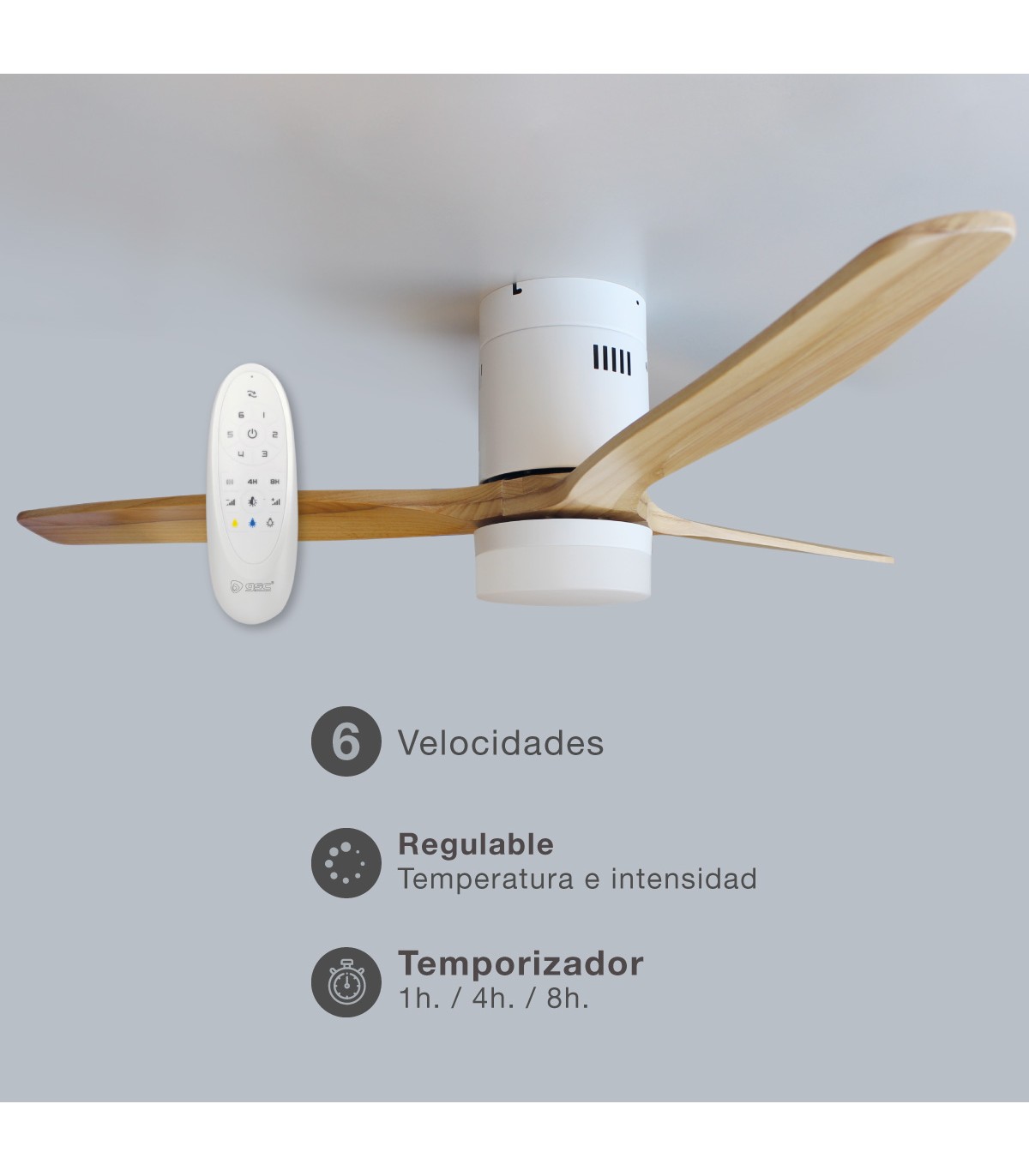 Ventilador Kasama Blanco DC 15W 1534Lm 3 Aspas Haya CCT