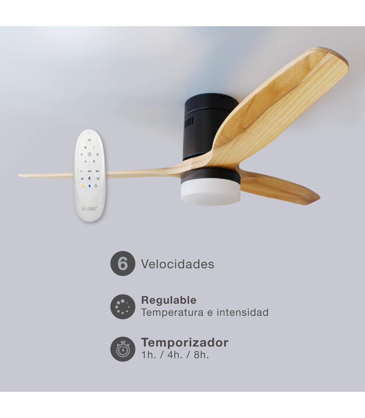 Ventilador Kasama Negro DC 15W 1534Lm 3 Aspas Haya CCT