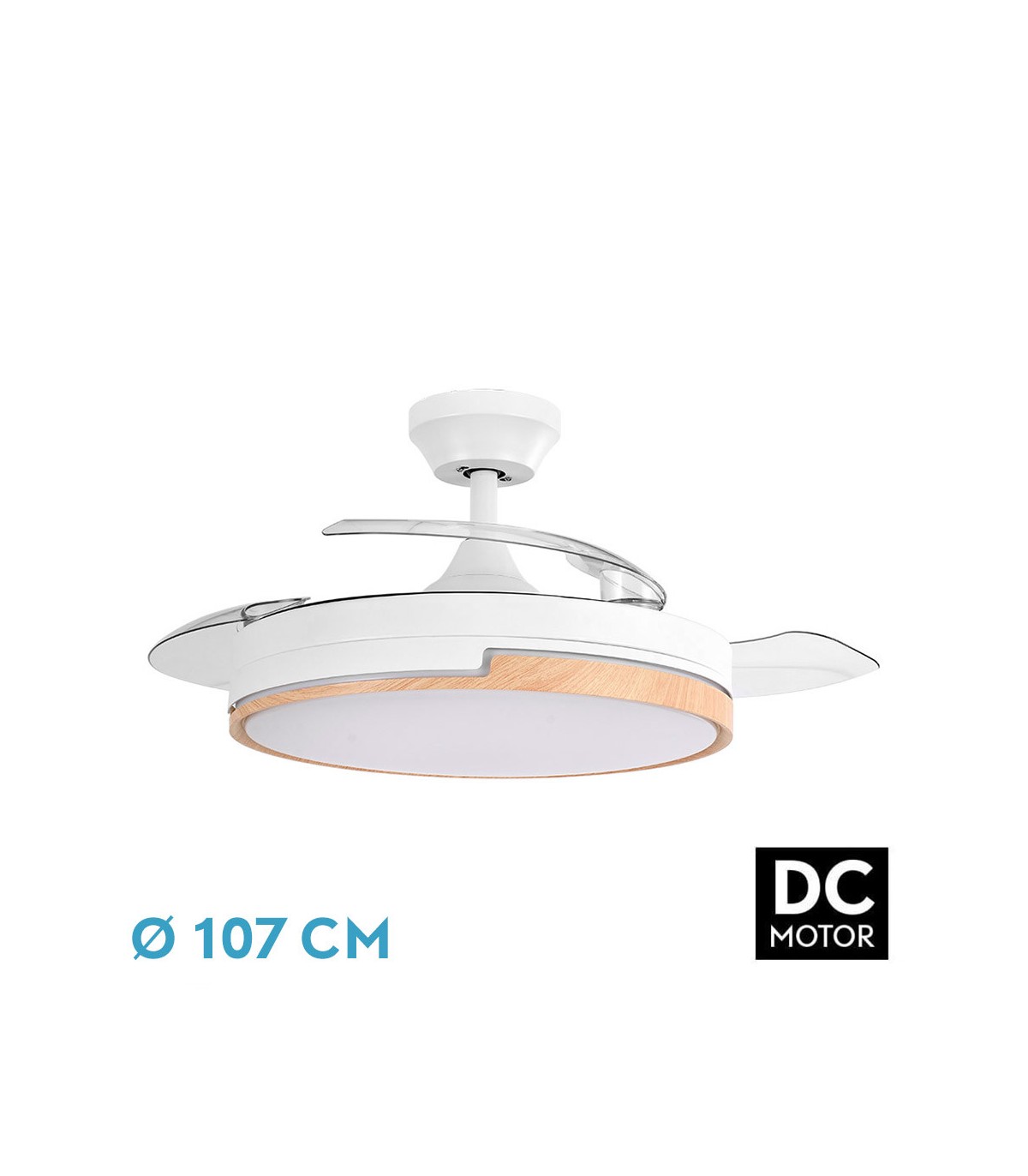 Ventilador Olimpia DC 72W 7200Lm 3 Aspas Blanco/Haya CCT